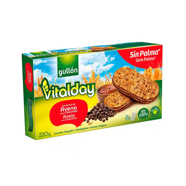 Galletas Gullon Vitalday sandwich avena chips chocolate alto en fibra